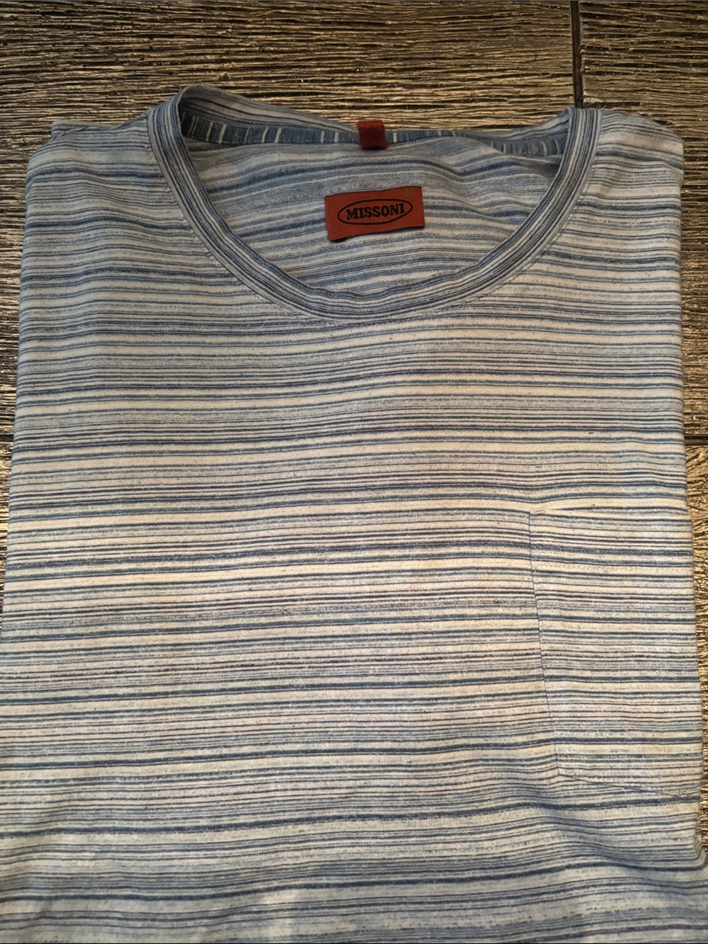 Missoni Men's Blue Striped Crew Neck Shirt LARGE